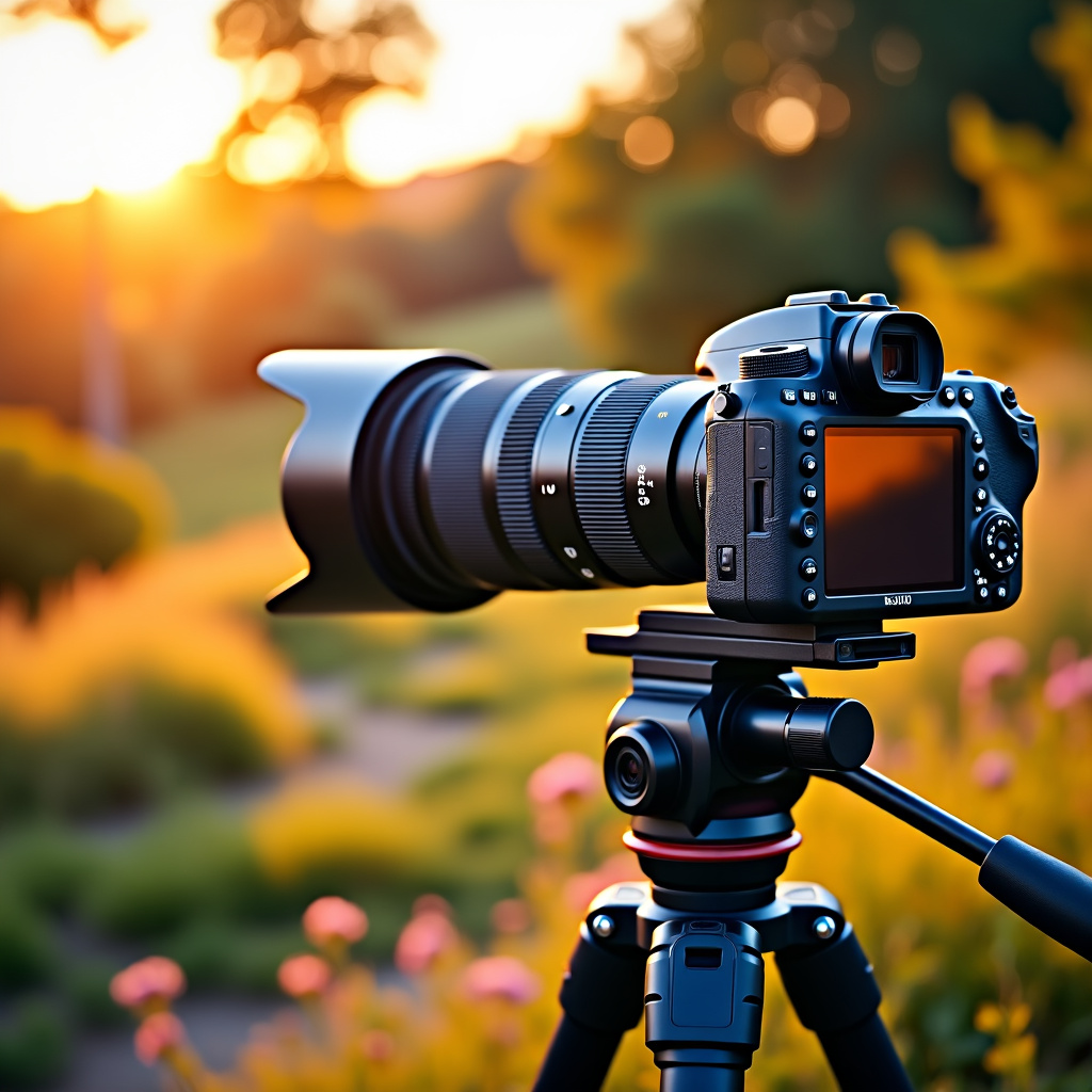 Golden hour portrait with camera